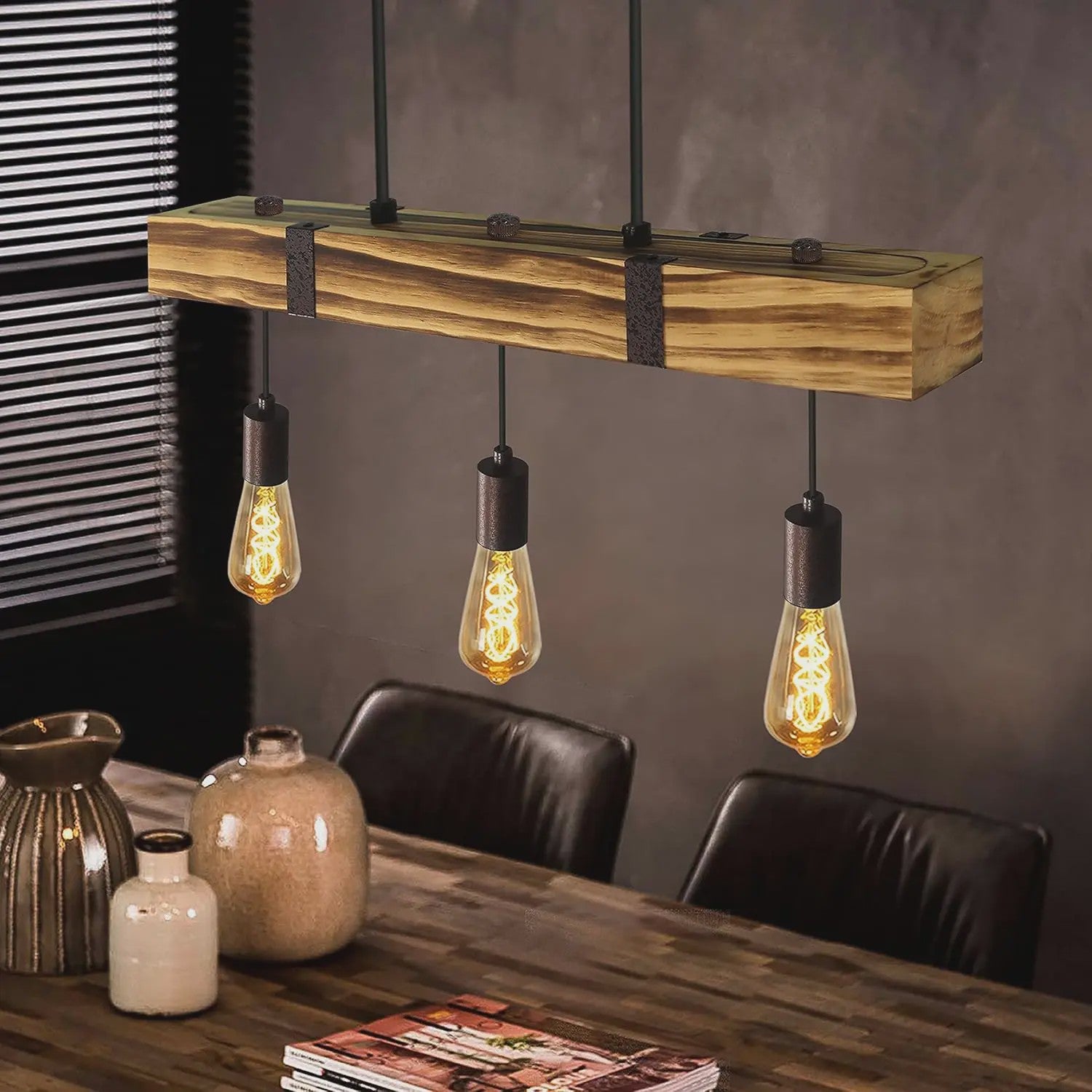 Houten Vintage Hanglamp 61cm met 3xE27 fitting - Industriële Stijl