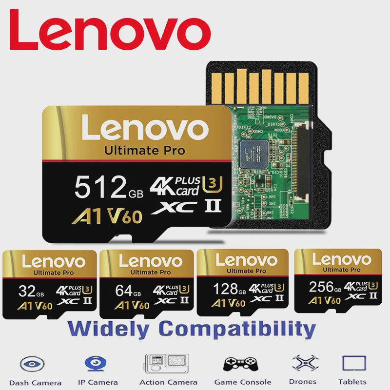 Lenovo Ultimate Pro Micro SDXC Kaart - 512GB, 4K UHD, V60, A1, Hoge Snelheid