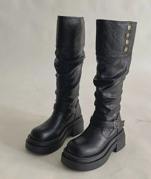 Stoere Punk Hoge Laarzen met Plateauzool en Gesp - Dames