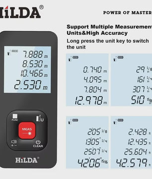 HILDA Laser Afstandsmeter - 50M, 100M, 120M - Precisie Bouwmeting & Meetinstrument