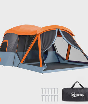 Outsunny Gezinstent Tunnel 2-4 Personen Oranje/Blauw - Ruim & Ventilerend