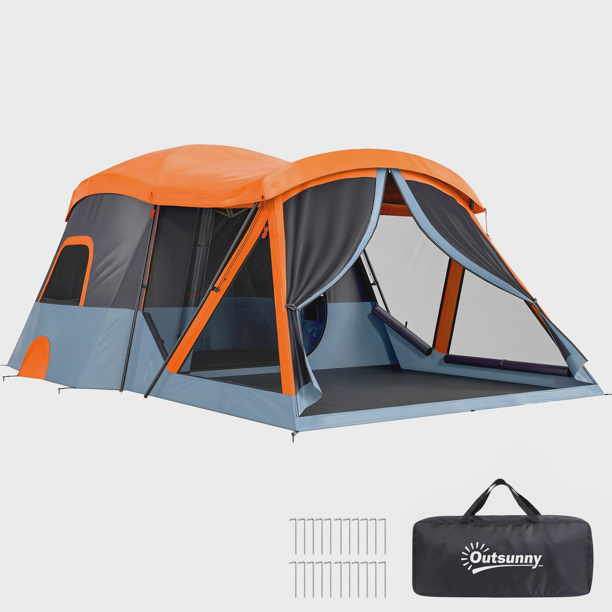 Outsunny Gezinstent Tunnel 2-4 Personen Oranje/Blauw - Ruim & Ventilerend