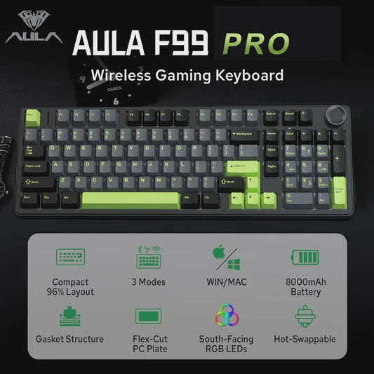 AULA F99PRO Mechanisch Gaming Toetsenbord - 99 toetsen, 3 Modi, Hot-Swappable, Gasket Structuur, Media Knop
