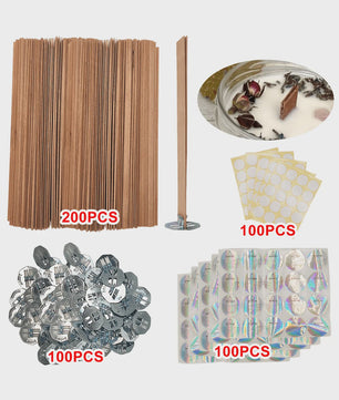 Houten Kaarsen Lonten Set - DIY Kaarsen Maken met Ring, Lijm & Waarschuwingsstickers