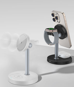 3-in-1 Magnetische Draadloze Oplader Stand voor iPhone, Apple Watch & AirPods - 15W Fast Charge