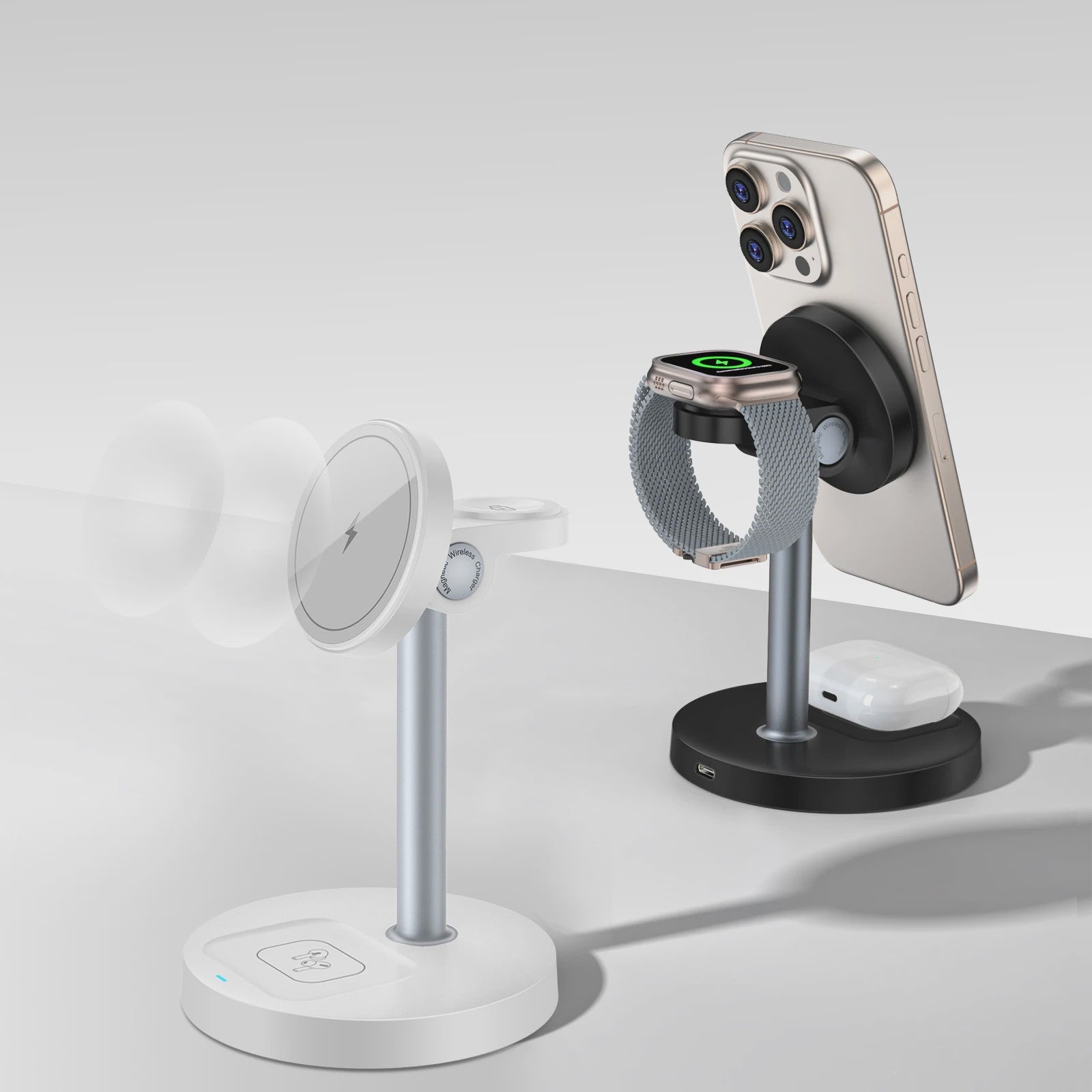 3-in-1 Magnetische Draadloze Oplader Stand voor iPhone, Apple Watch & AirPods - 15W Fast Charge