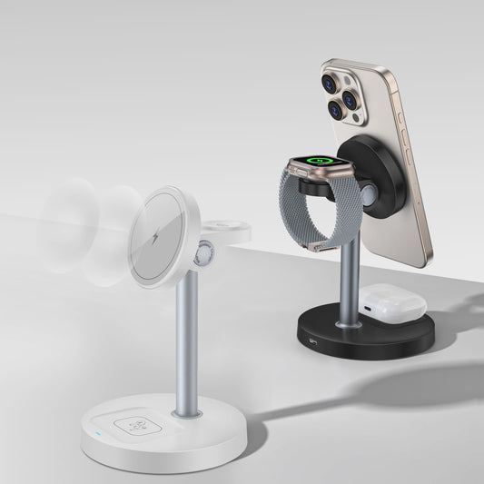 3-in-1 Magnetische Draadloze Oplader Stand voor iPhone, Apple Watch & AirPods - 15W Fast Charge