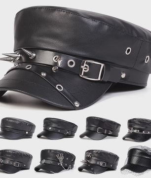 Stoere Unisex Leren Pet met Ringen en Gesp - Sailor, Captain, Militaire Stijl