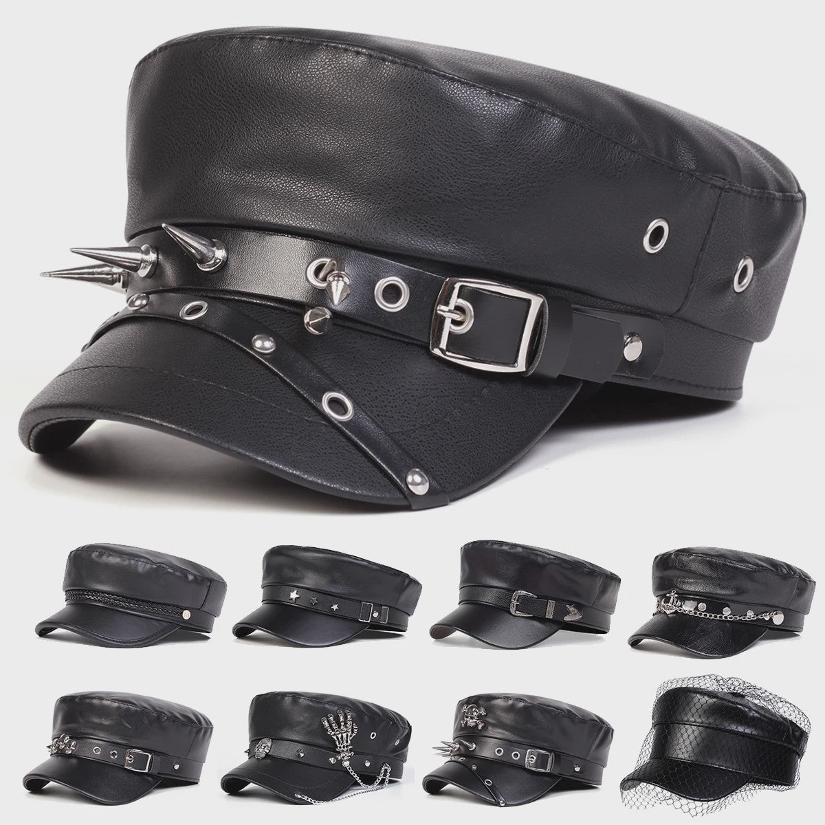 Stoere Unisex Leren Pet met Ringen en Gesp - Sailor, Captain, Militaire Stijl