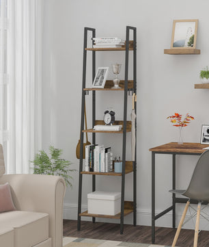 Stijlvolle Boekenkast met 5 Niveaus en Haken - 40x170x36cm