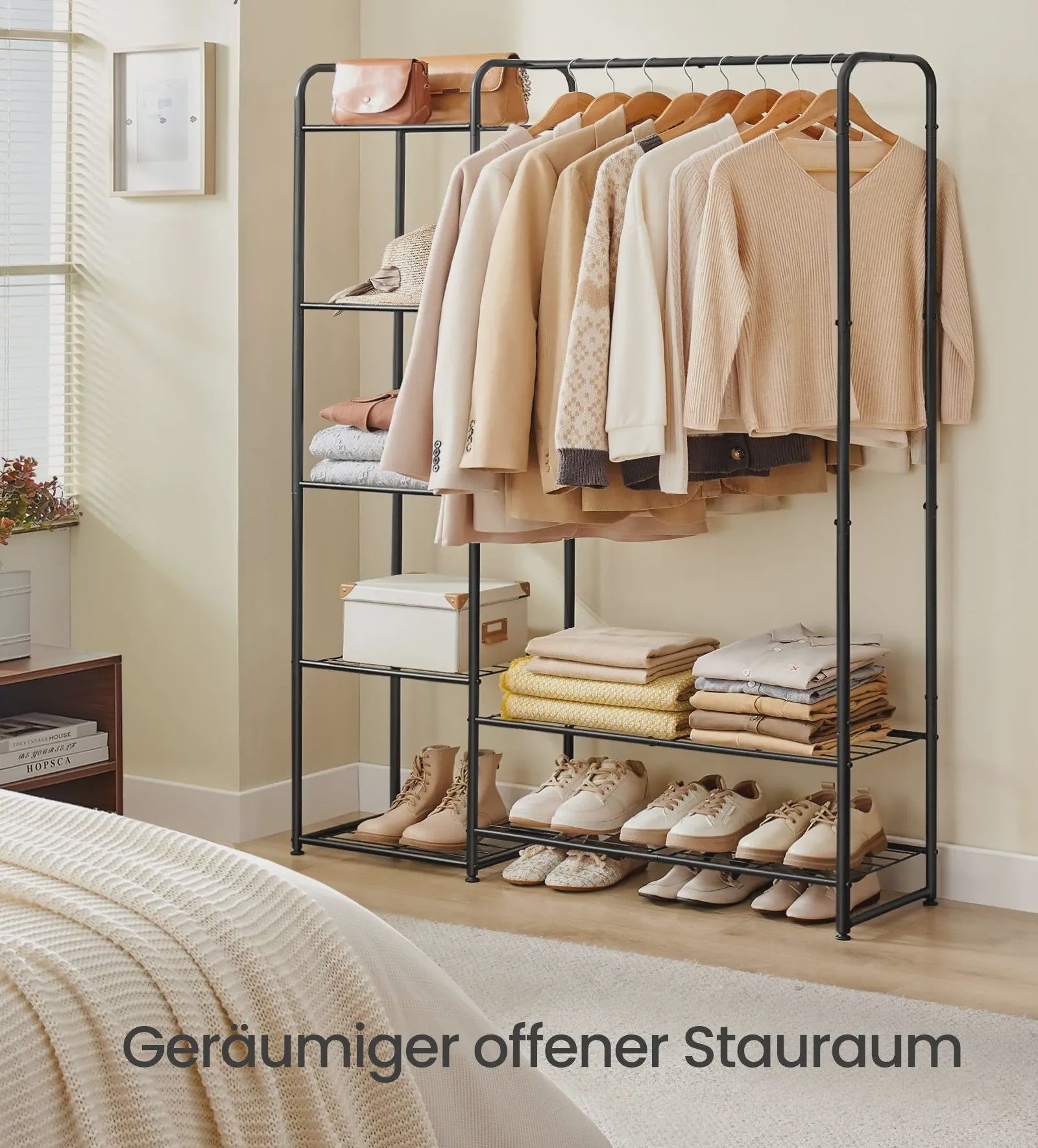 Open Kledingrek met Planken - Metaal - 29x112x158.4 cm - Zwart