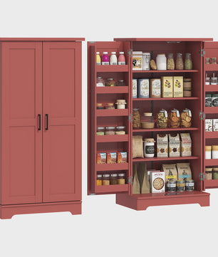 HOMCOM Keuken Dressoir Kast met 5 Niveaus, Deuren en Verstelbare Planken - 60x40x120 cm - Rode Houtnerf