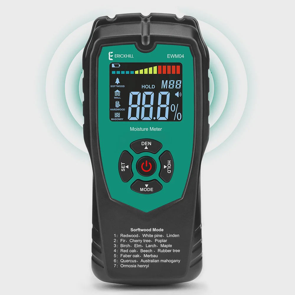 ERICKHILL EWM04 Vochtmeter Hout en Muur - Non-invasieve Digitale Vochtdetector met LCD