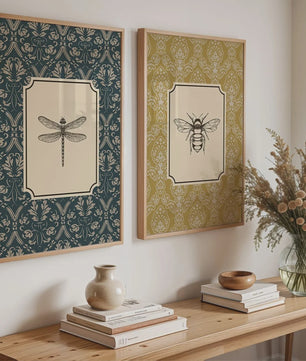 Retro Insect Canvas Print: Libelle, Bij & Kolibrie Poster voor Farmhouse & Moderne Decoratie