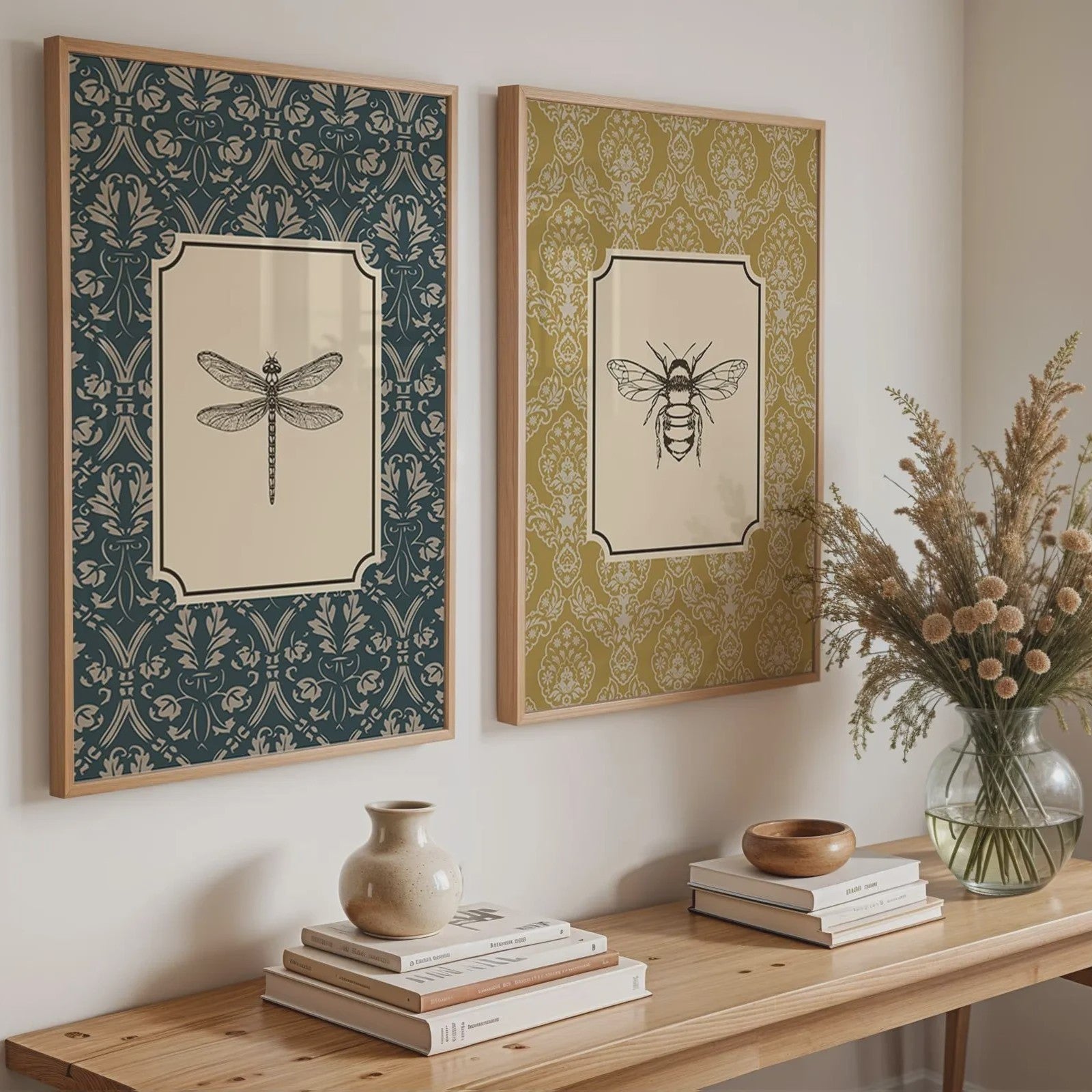 Retro Insect Canvas Print: Libelle, Bij & Kolibrie Poster voor Farmhouse & Moderne Decoratie