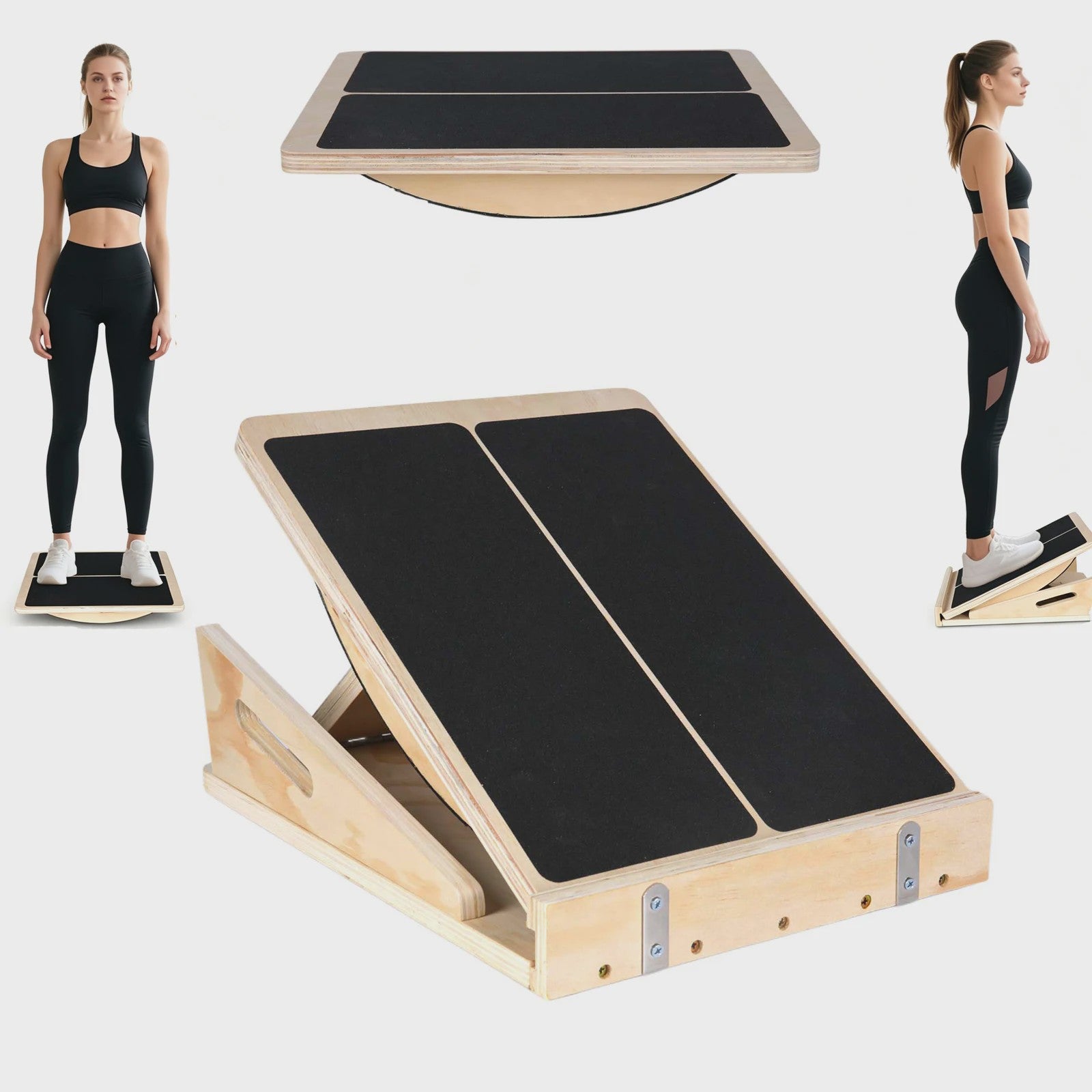 Verstelbare Houten Balansbord & Kuitspier Strekker - Anti-slip & Revalidatie