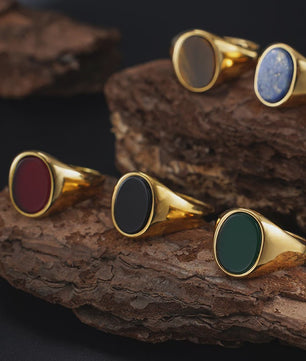 Unisex Vintage Ringen van Roestvrij Staal met Natuursteen (Onyx, Tijgeroog, Lapis Lazuli)