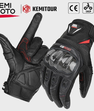 KEMIMOTO Motorhandschoenen Zomer - Ademend Leer met Carbon Bescherming & Touchscreen