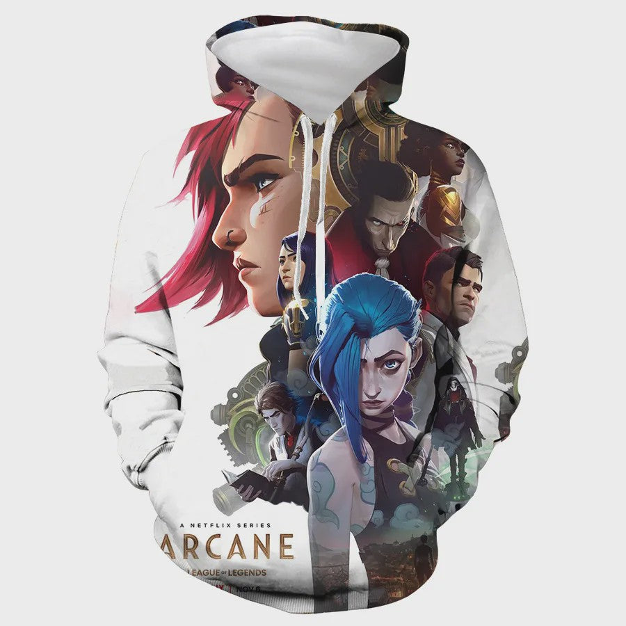 Arcane League of Legends 3D Hoodie - Jinx & Vi Anime Stijl