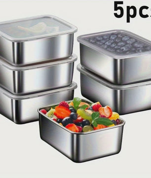 5-delige RVS Voedselcontainers Set - Luchtdichte BPA-Vrije Bewaarbakjes voor Maaltijdvoorbereiding, Lunch & Camping