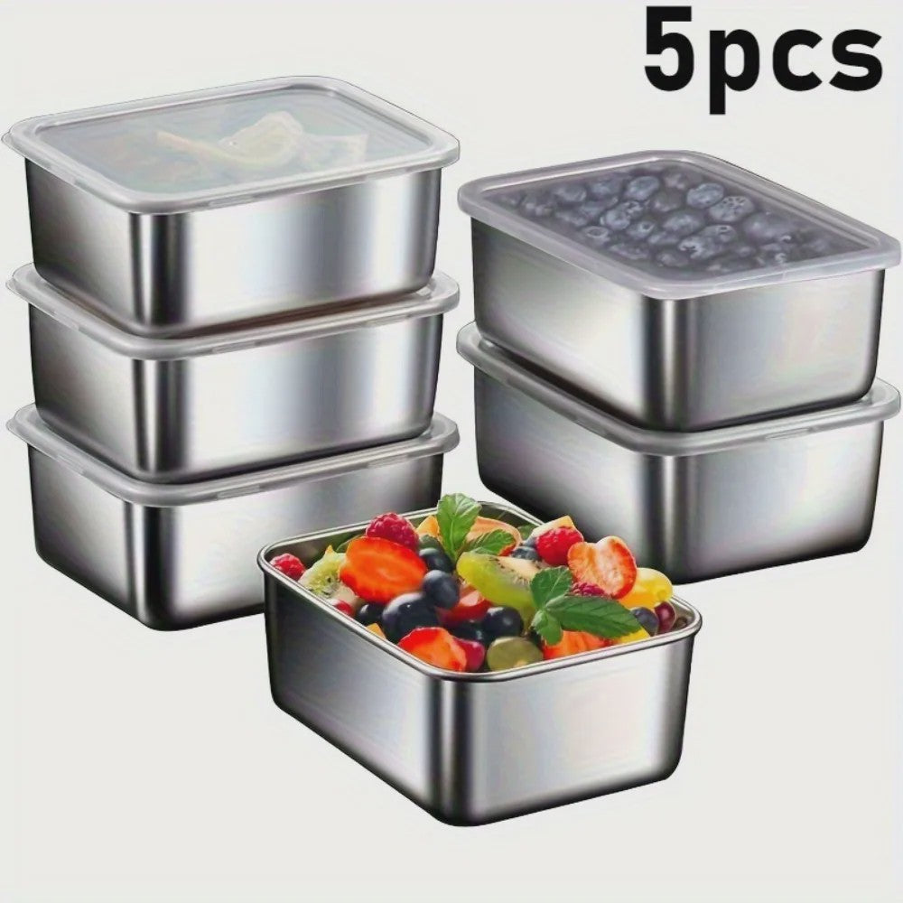5-delige RVS Voedselcontainers Set - Luchtdichte BPA-Vrije Bewaarbakjes voor Maaltijdvoorbereiding, Lunch & Camping
