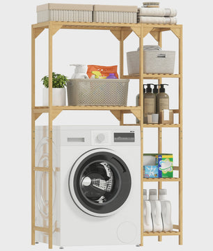 Bamboe Wasmachine & Toilet Rek - Verstelbare Planken - Natuurlijk Hout