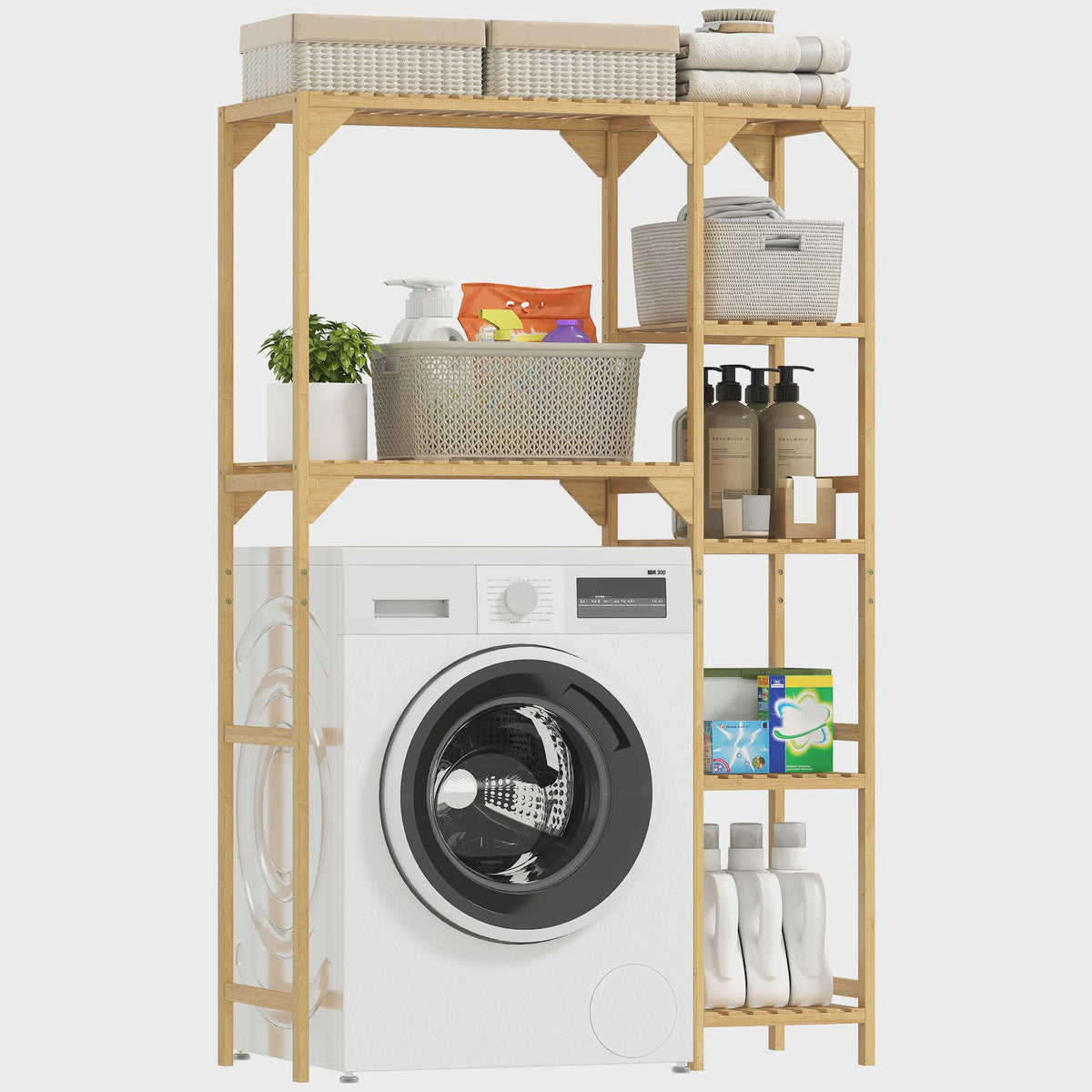 Bamboe Wasmachine & Toilet Rek - Verstelbare Planken - Natuurlijk Hout