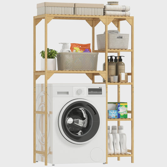 Bamboe Wasmachine & Toilet Rek - Verstelbare Planken - Natuurlijk Hout