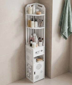 Stijlvolle Witte Hoek Badkamerkast met Verstelbare Planken en Toiletrolhouder - 20x19x120cm