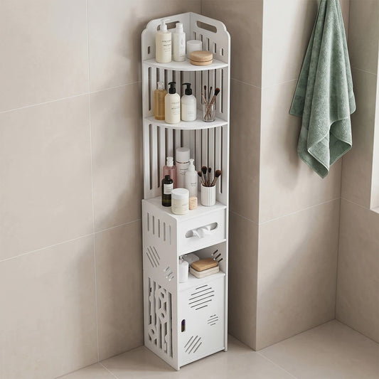 Stijlvolle Witte Hoek Badkamerkast met Verstelbare Planken en Toiletrolhouder - 20x19x120cm