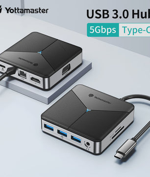 Yottamaster 8-in-1 USB-C Docking Station Hub met 100W PD, 4K@60Hz HDMI, RJ45, SD/TF Kaartlezer & Audio