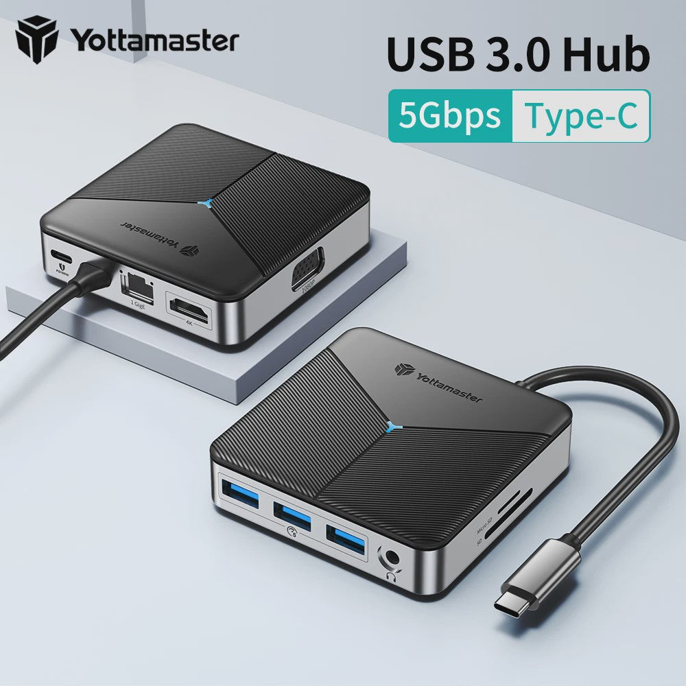Yottamaster 8-in-1 USB-C Docking Station Hub met 100W PD, 4K@60Hz HDMI, RJ45, SD/TF Kaartlezer & Audio