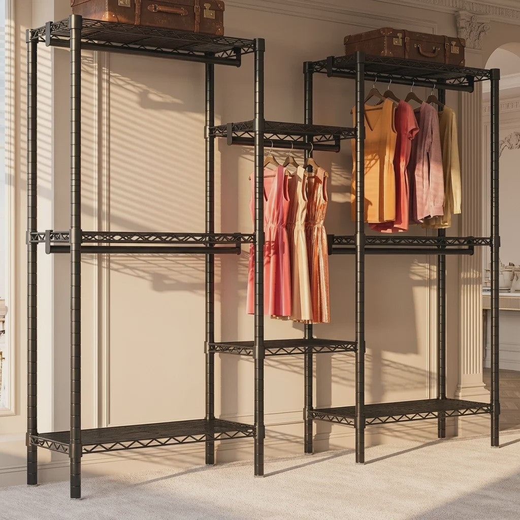 Zwaar Metalen Kledingrek Staand - Modulaire Kast Organizer 3x3 Matrix - Draagbare Garderobe