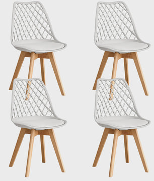 Moderne Eetkamerstoelen Set (4/6 stuks) - Mesh Rug, Houten Poten & Gestoffeerde Zitting