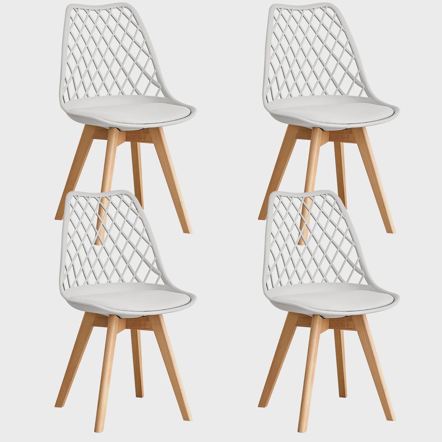 Moderne Eetkamerstoelen Set (4/6 stuks) - Mesh Rug, Houten Poten & Gestoffeerde Zitting
