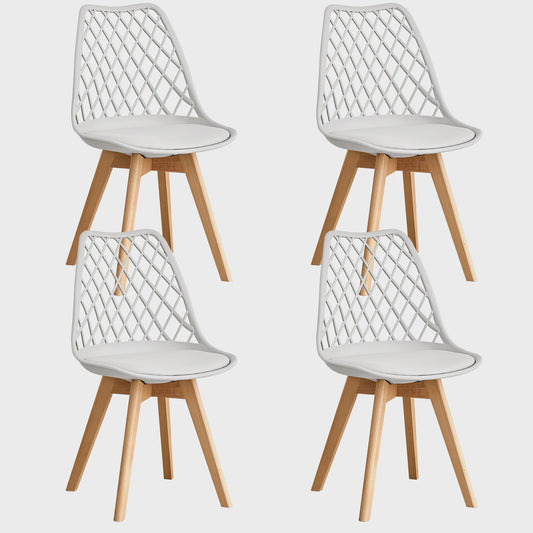 Moderne Eetkamerstoelen Set (4/6 stuks) - Mesh Rug, Houten Poten & Gestoffeerde Zitting