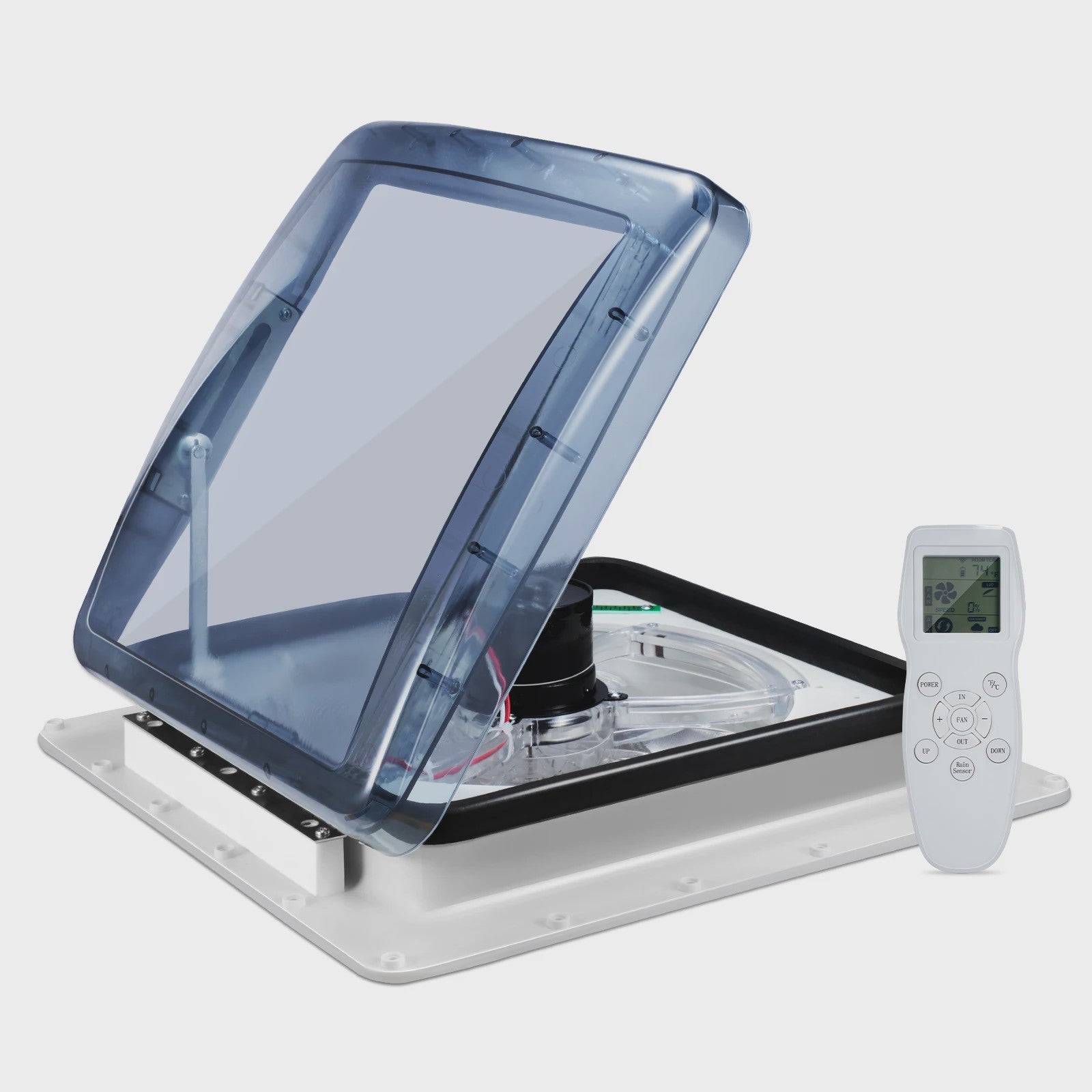 RV Dakventilator 40x40cm met Regen Sensor - 10 Snelheden, Laag Geluidsniveau, 12V