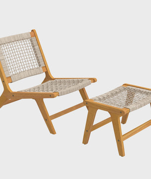 Outsunny Loungeset 2-delig: Acacia Houten Tuinstoel met Voetenbankje