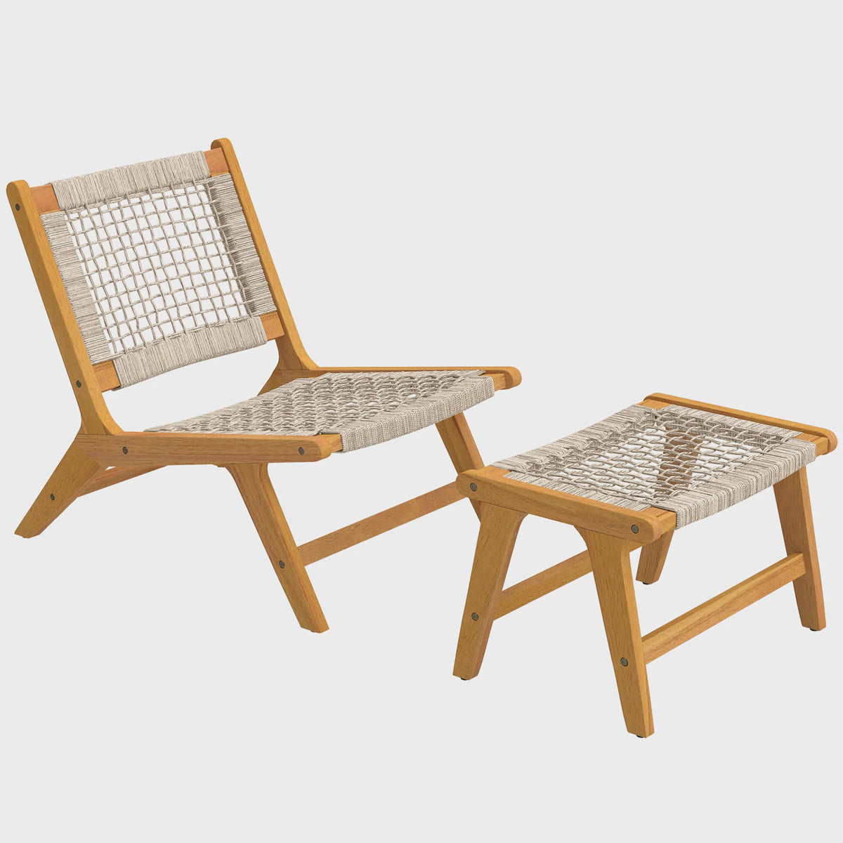 Outsunny Loungeset 2-delig: Acacia Houten Tuinstoel met Voetenbankje