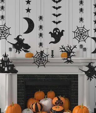 6-delige Halloween Hangende Banner Garland met Spookjes, Heksen en Spinnen