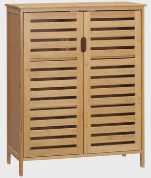 Bamboo Badkamerkast met 3 Niveaus en Dubbele Lameldeuren - 68x32x86 cm - Natuurlijk