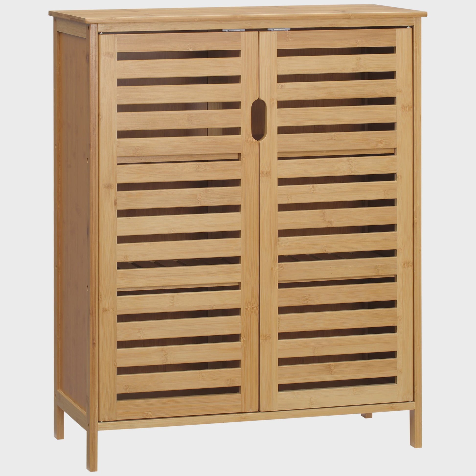 Bamboo Badkamerkast met 3 Niveaus en Dubbele Lameldeuren - 68x32x86 cm - Natuurlijk