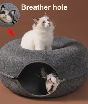 Ronde Katten Tunnel Nest - Comfortabel Vilt Bed en Speelhuisje