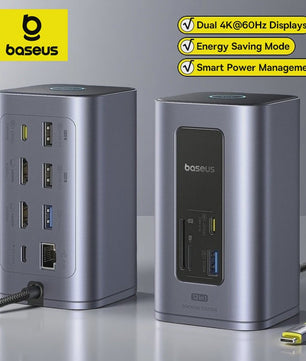 Baseus 12-in-1 USB-C Docking Station: 4K HDMI, Dual Display, RJ45, PD 100W