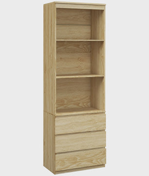 HOMCOM Boekenkast met 3 Planken en 3 Lades - Natuurlijk Hout Effect - 60x35x180 cm