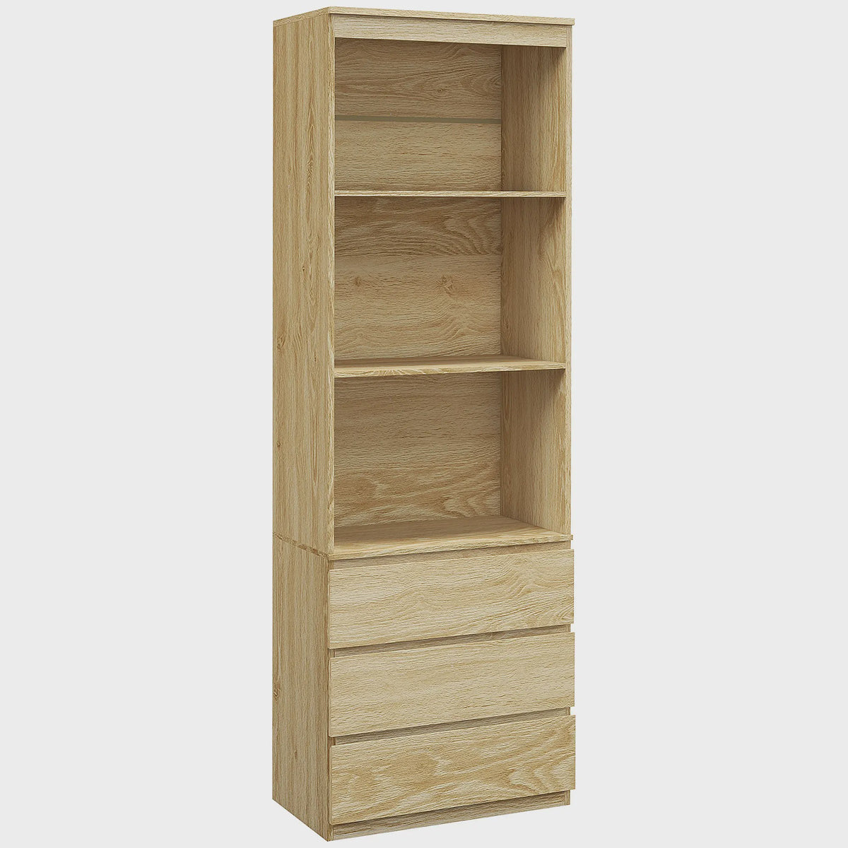 HOMCOM Boekenkast met 3 Planken en 3 Lades - Natuurlijk Hout Effect - 60x35x180 cm