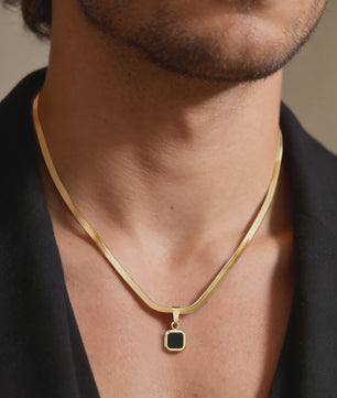 Vnox Heren Ketting met Geometrische Vierkante Natuursteen Hanger - Goud/Zilver Kleur Roestvrij Staal Blade Ketting