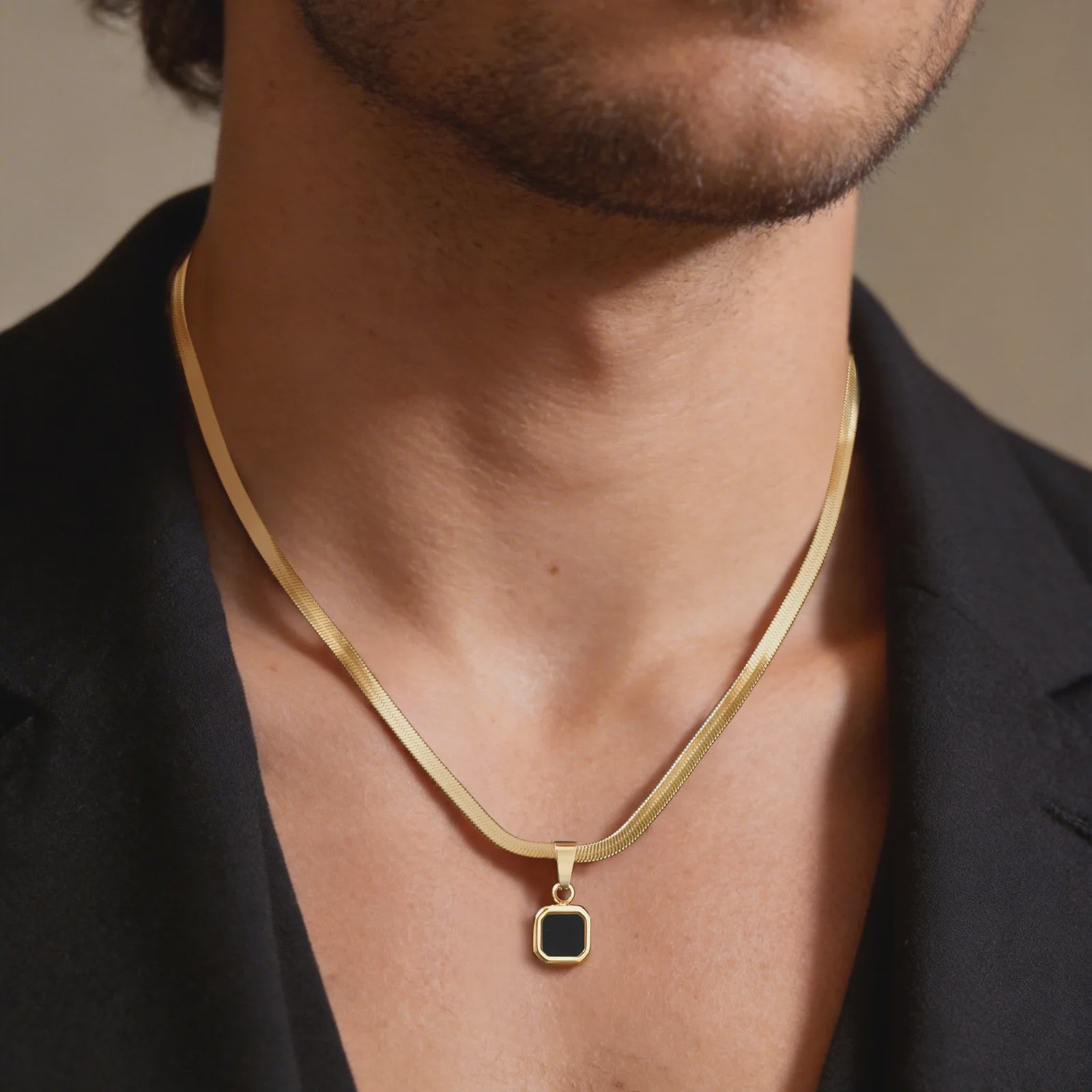 Vnox Heren Ketting met Geometrische Vierkante Natuursteen Hanger - Goud/Zilver Kleur Roestvrij Staal Blade Ketting