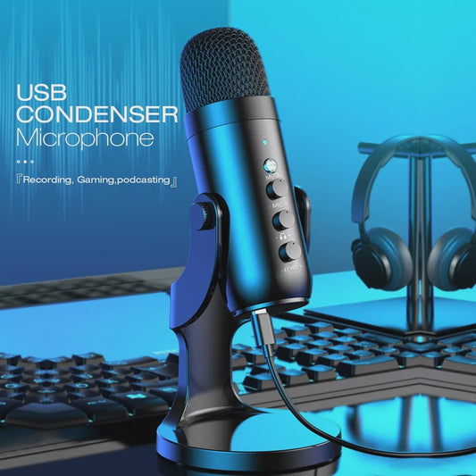 Haomuren USB Condenser Microfoon voor PC, Mac, Gaming, Streaming & Podcasts - Met Telefoon Adapter & Koptelefoon Uitgang