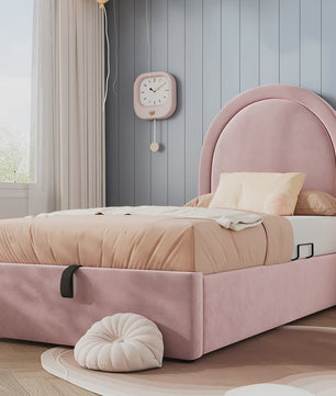 Roze Velvet Kinderbed 90x200 cm met Opbergruimte - Stijlvol en Comfortabel